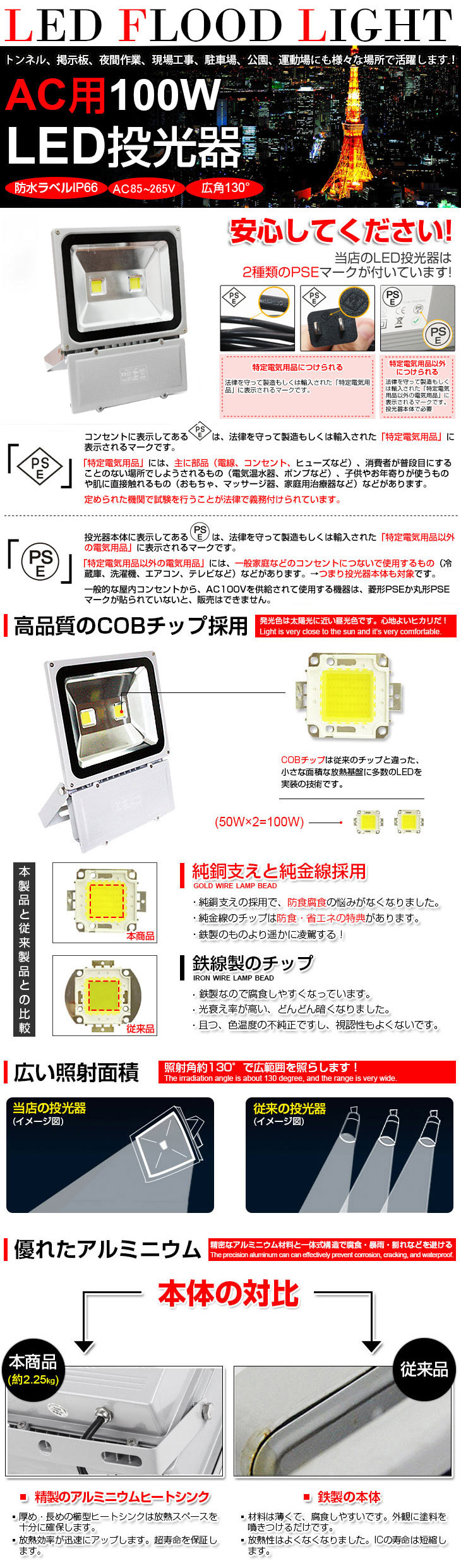 格安即納 10個セット 100WLED投光器1000W相当 広角130°昼光色6500K 8500LM フラッドライト 駐車場灯 作業灯 ワークライト 1年保証 送料無料 作業用照明一般